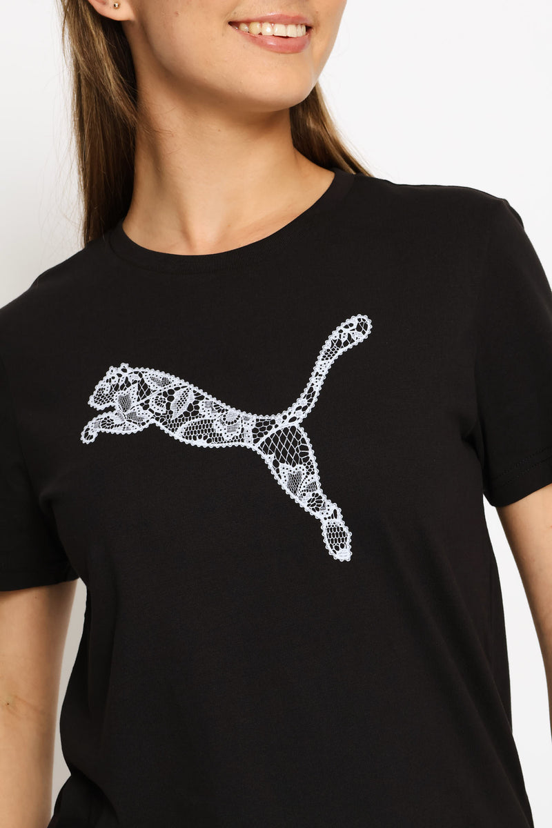 Graphics Lace Cat Tee - Black