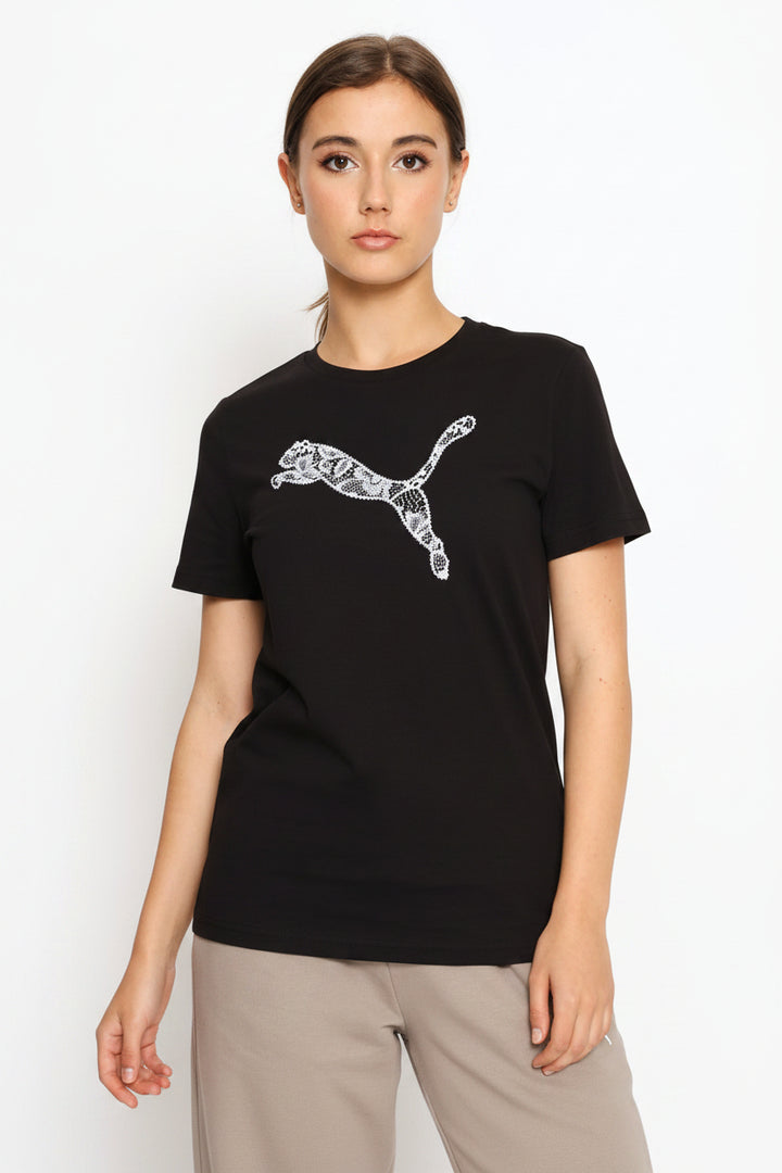 Graphics Lace Cat Tee - Black