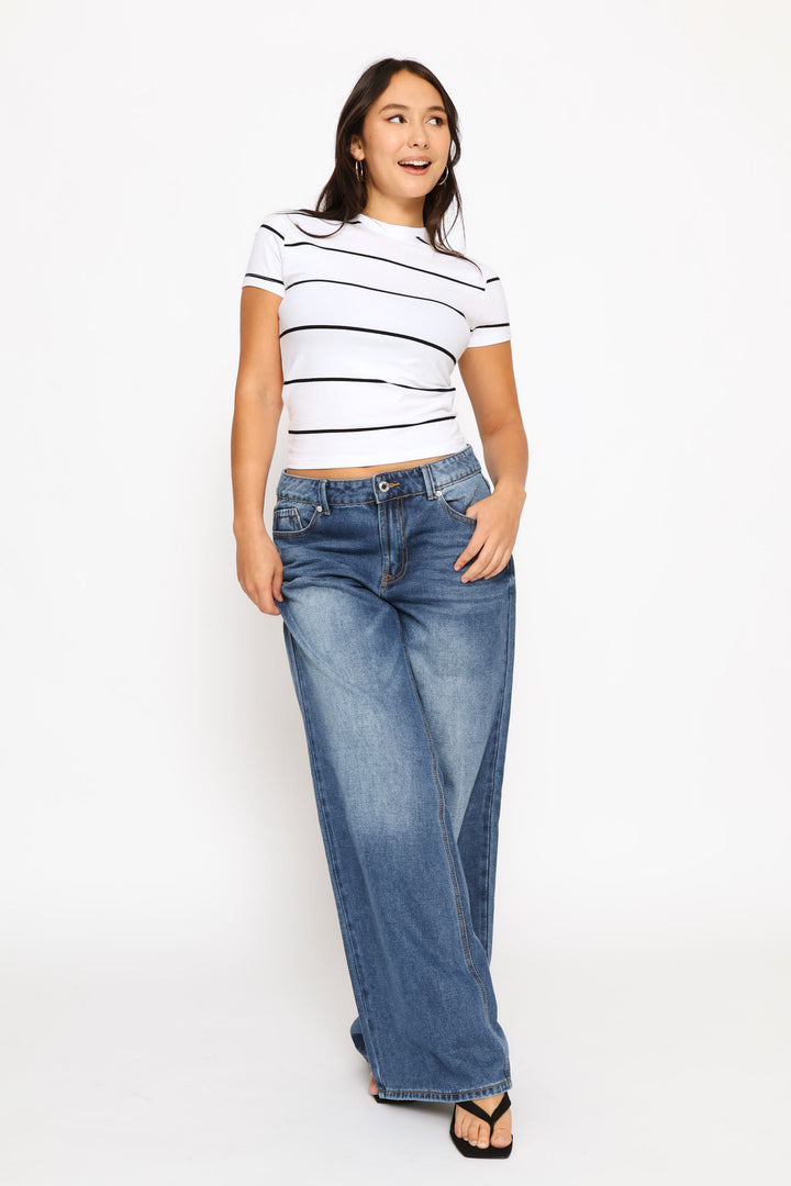Short Sleeve Yarn Dye Stripe Tee - White