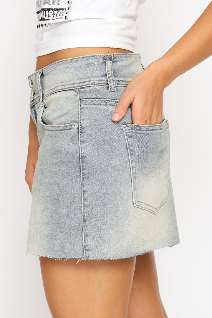 Micro Mini Denim Skirt - Mid Wash