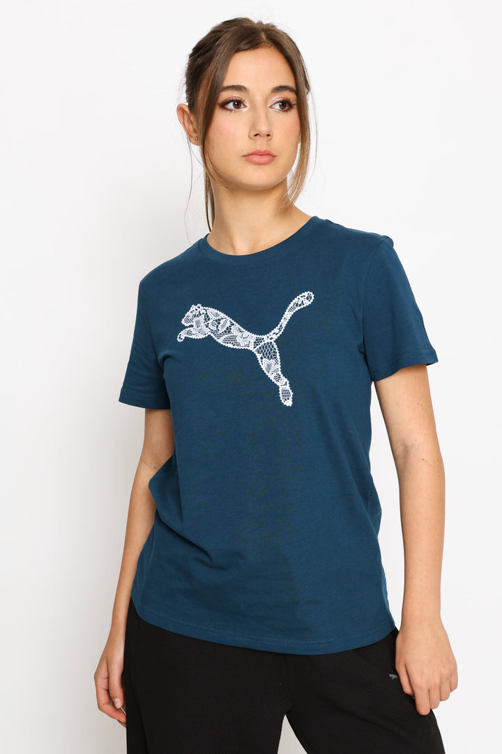 Graphics Lace Cat Tee - Petrol