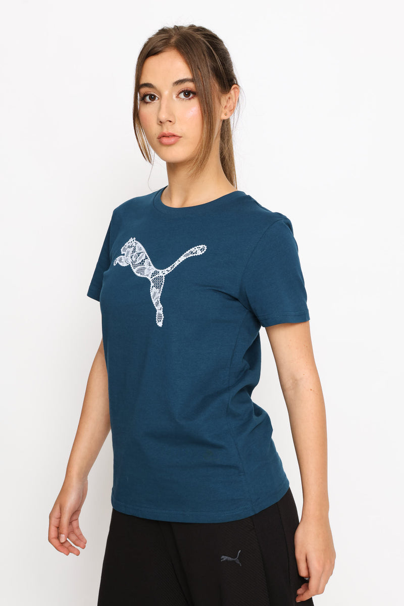 Graphics Lace Cat Tee - Petrol