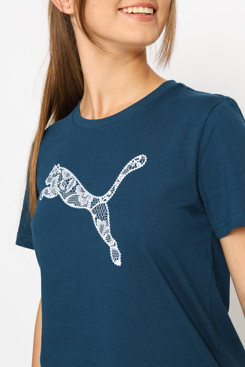Graphics Lace Cat Tee - Petrol
