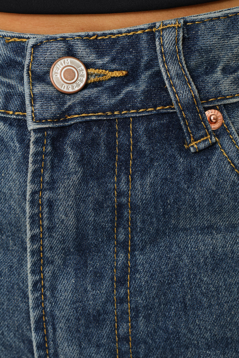Turn Up Hem Wide Leg Denim - Dark Wash