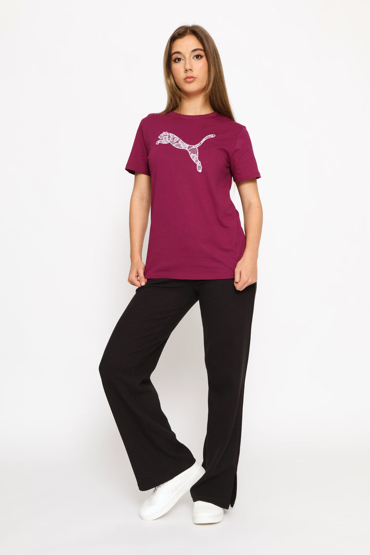 Graphics Lace Cat Tee - Fuchsia