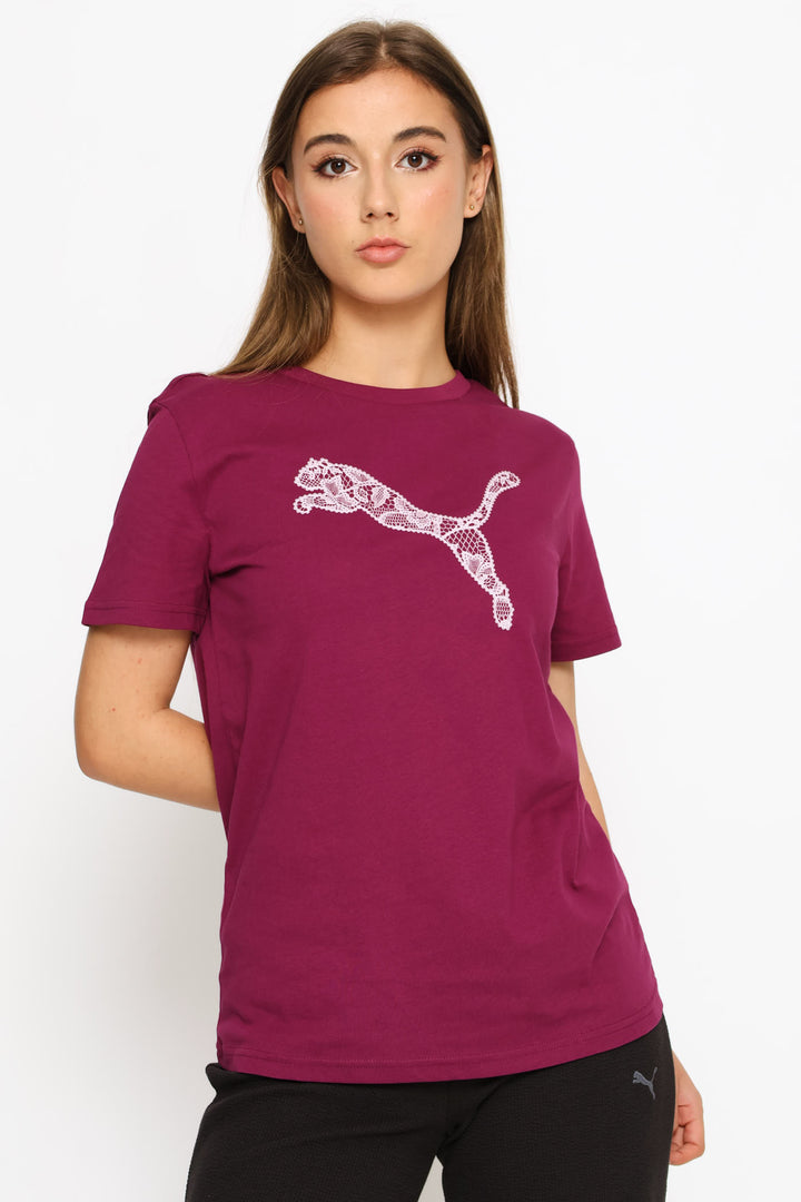 Graphics Lace Cat Tee - Fuchsia
