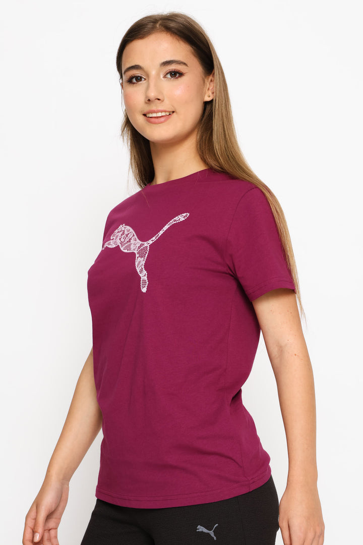 Graphics Lace Cat Tee - Fuchsia