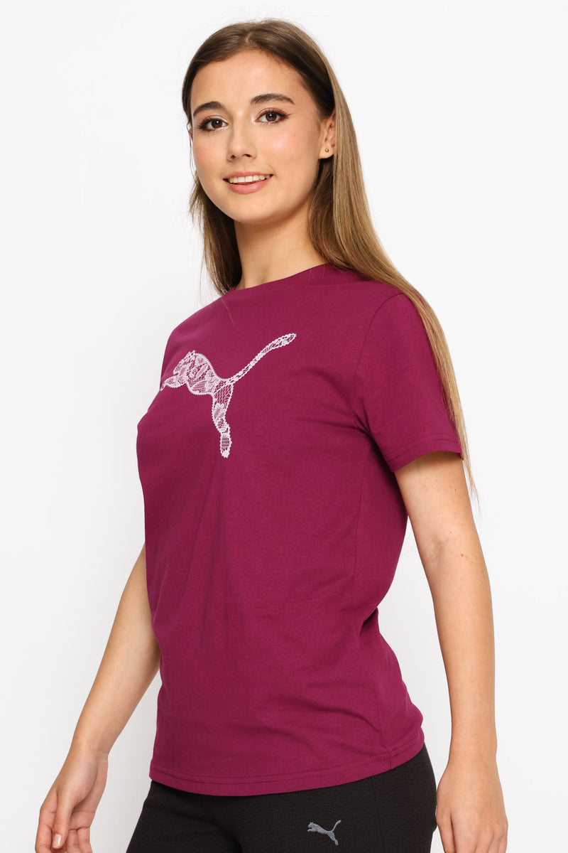 Graphics Lace Cat Tee - Fuchsia