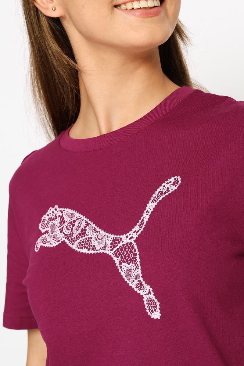 Graphics Lace Cat Tee - Fuchsia