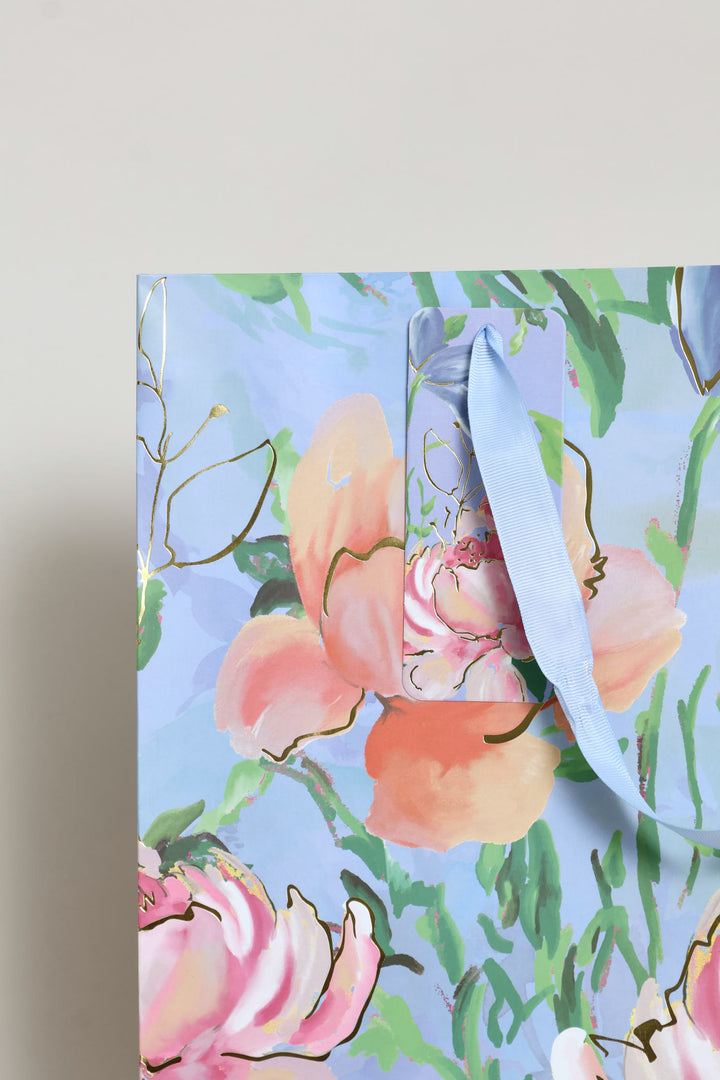 Gold Foil Floral Watercolour Gift Bag - Light Purple