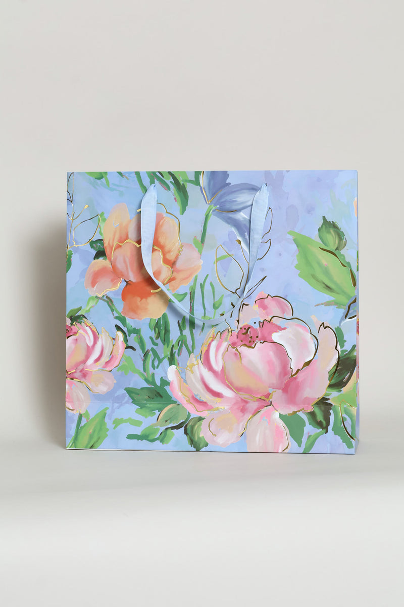 Gold Foil Floral Watercolour Gift Bag - Light Purple