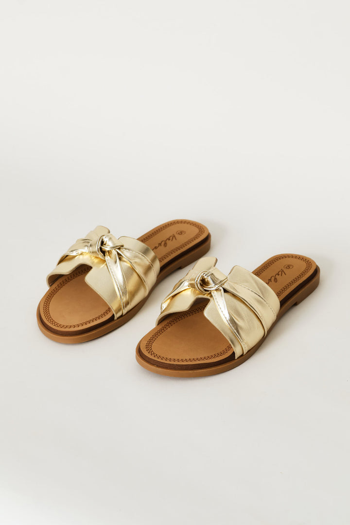 Bow Detail Mule Sandal - Gold
