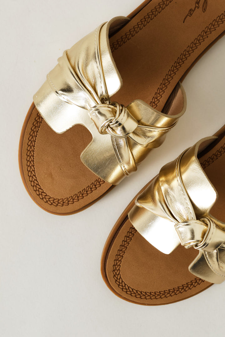 Bow Detail Mule Sandal - Gold