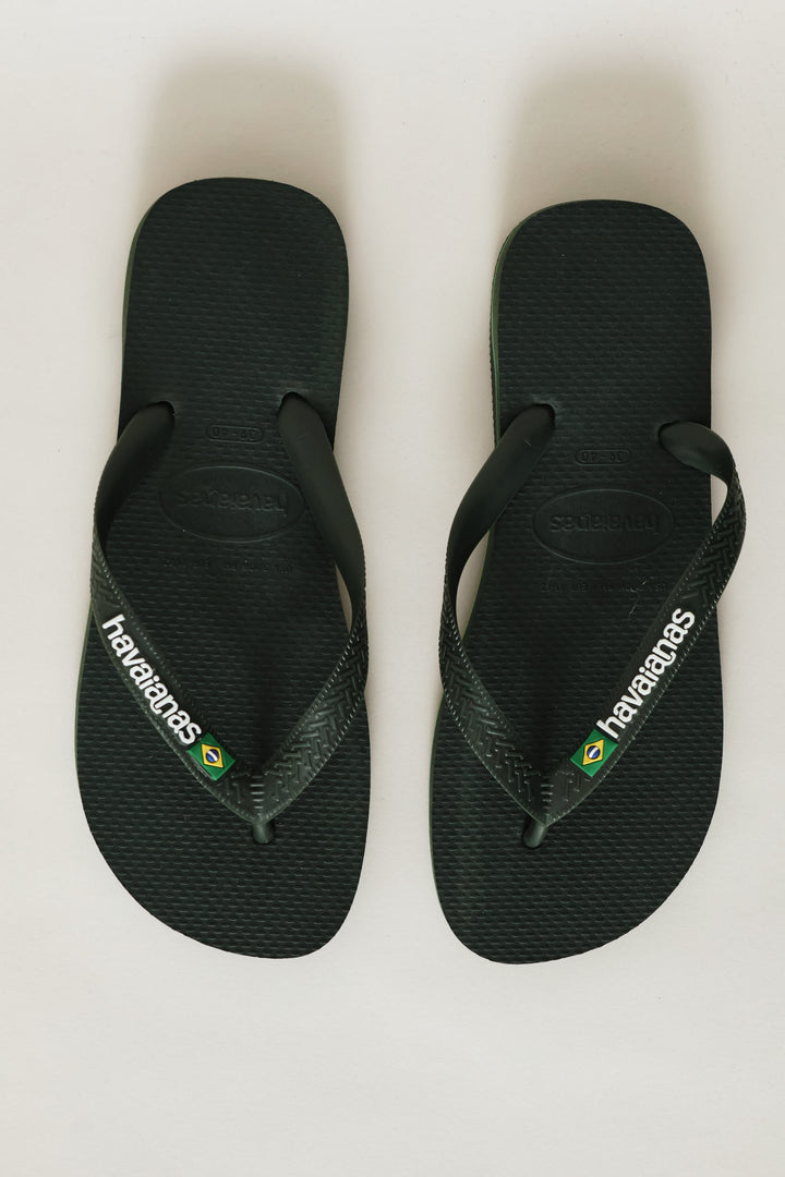 Brazil Logo & Word Flip Flop - Olive
