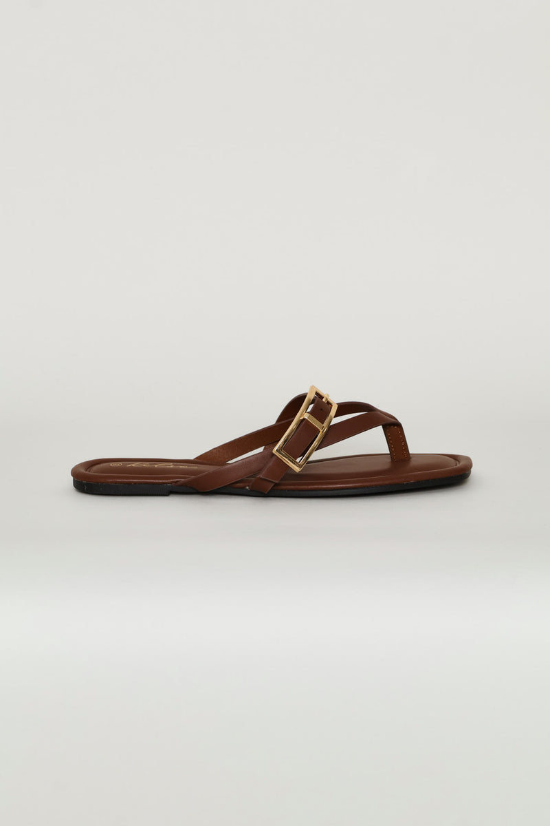 Buckle Strap Thong Sandal - Chocolate