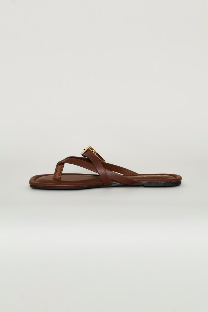 Buckle Strap Thong Sandal - Chocolate