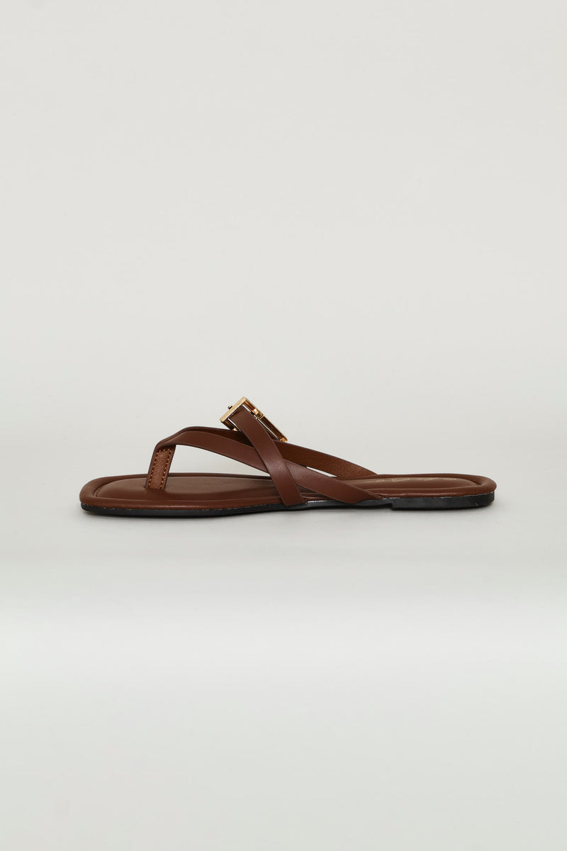 Buckle Strap Thong Sandal - Chocolate