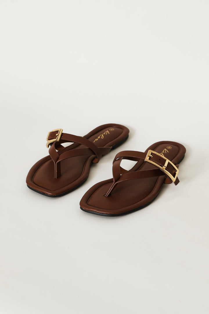 Buckle Strap Thong Sandal - Chocolate