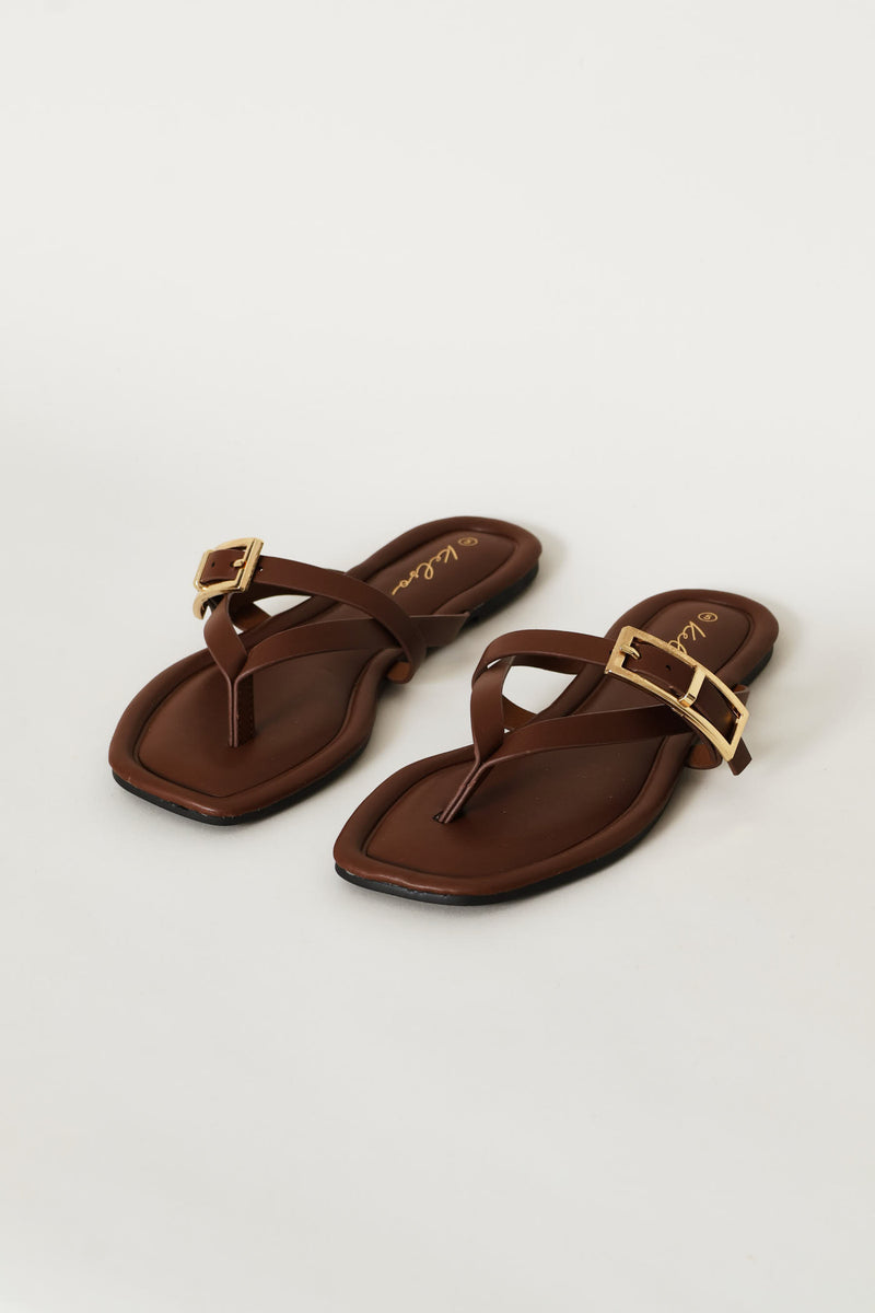 Buckle Strap Thong Sandal - Chocolate
