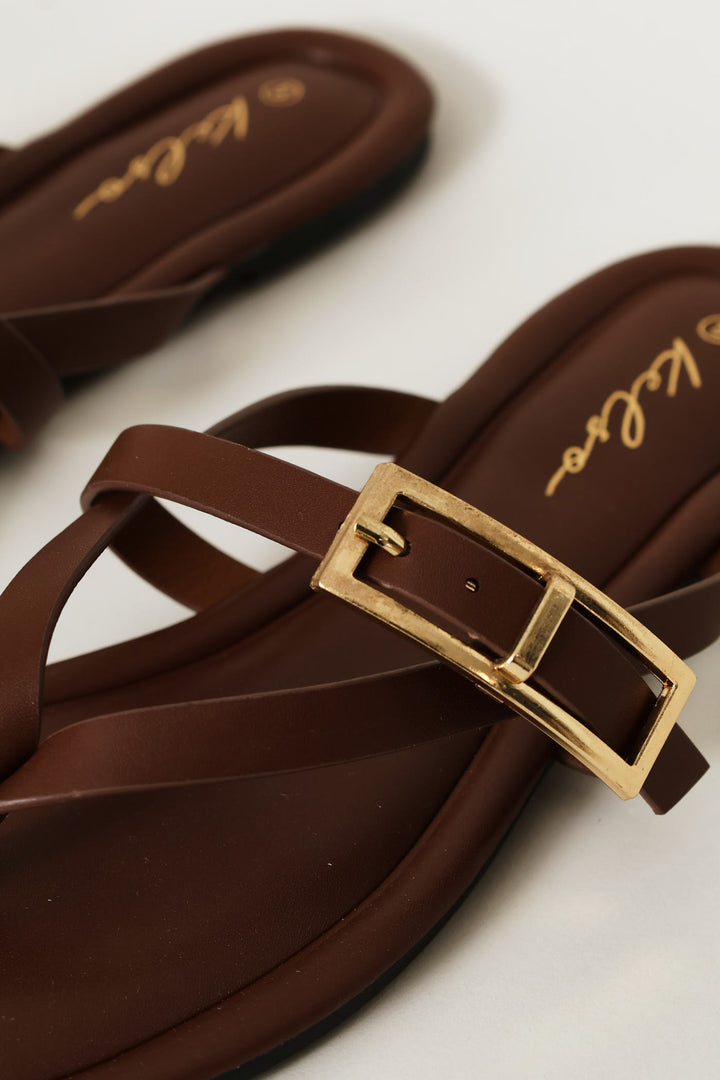 Buckle Strap Thong Sandal - Chocolate