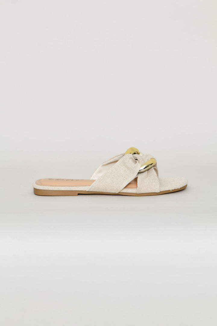 Raffia Trim Crossstrap Sandal - Off White