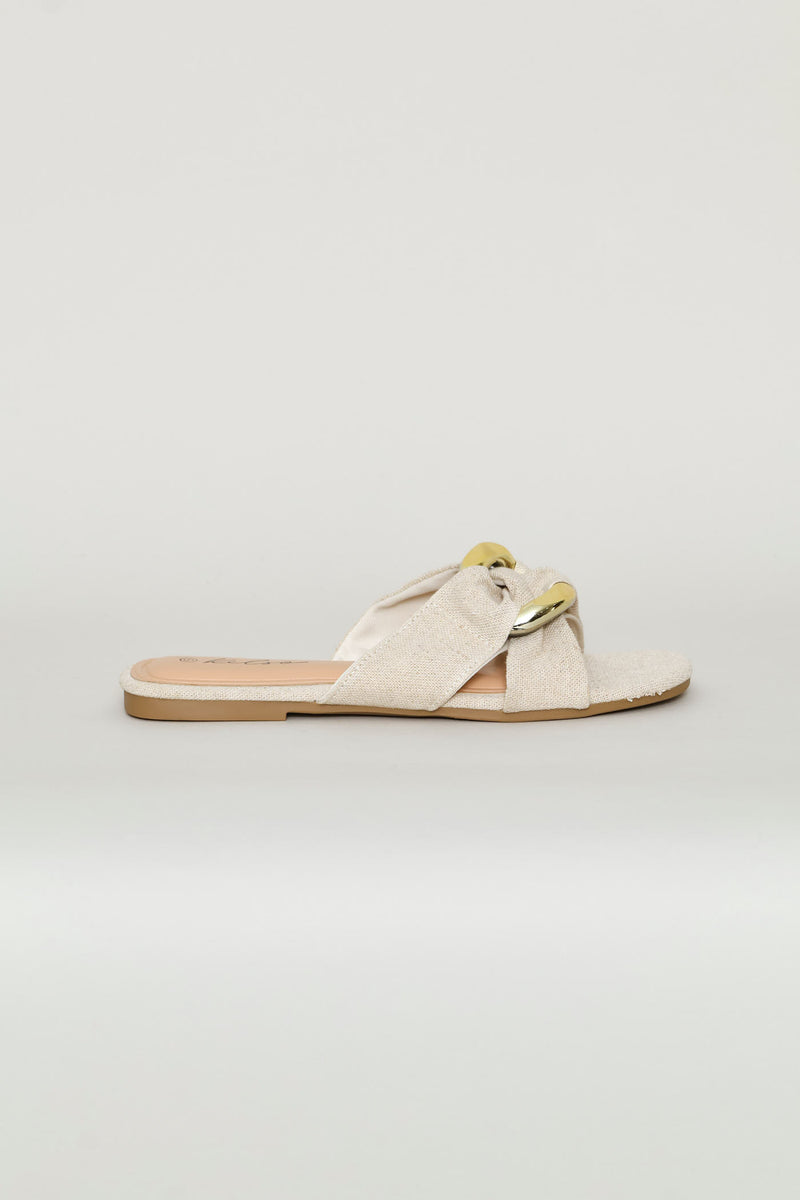 Raffia Trim Crossstrap Sandal - Off White
