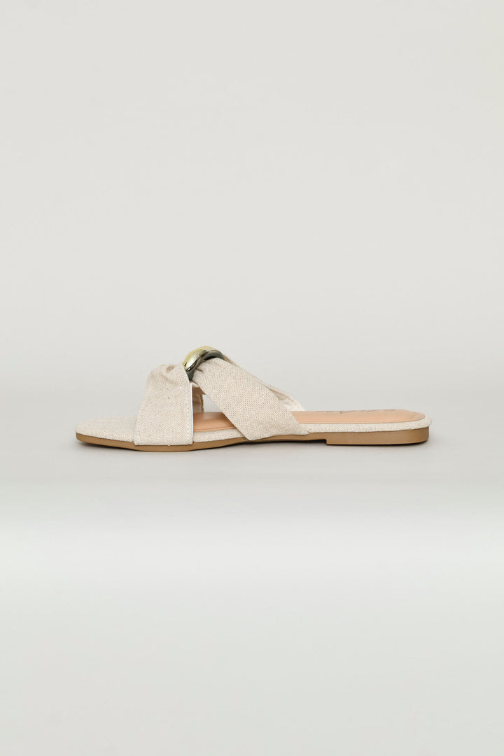 Raffia Trim Crossstrap Sandal - Off White