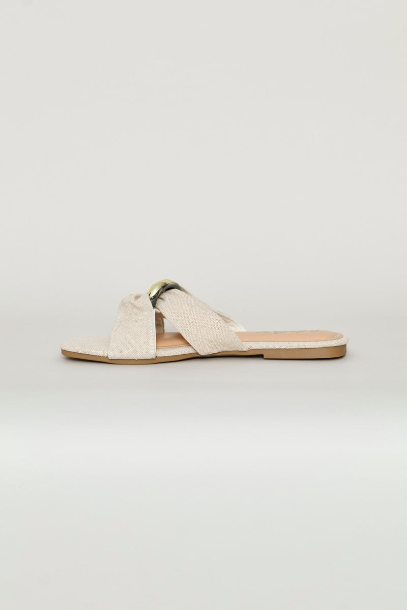Raffia Trim Crossstrap Sandal - Off White