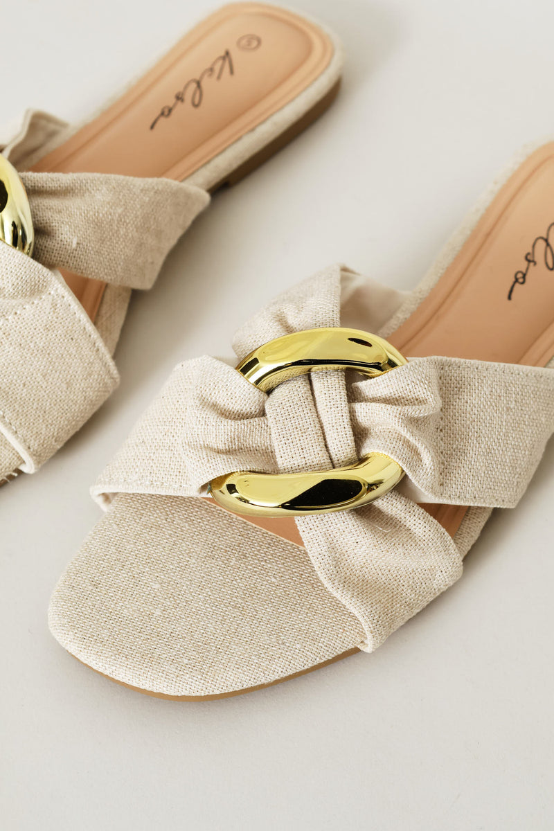 Raffia Trim Crossstrap Sandal - Off White