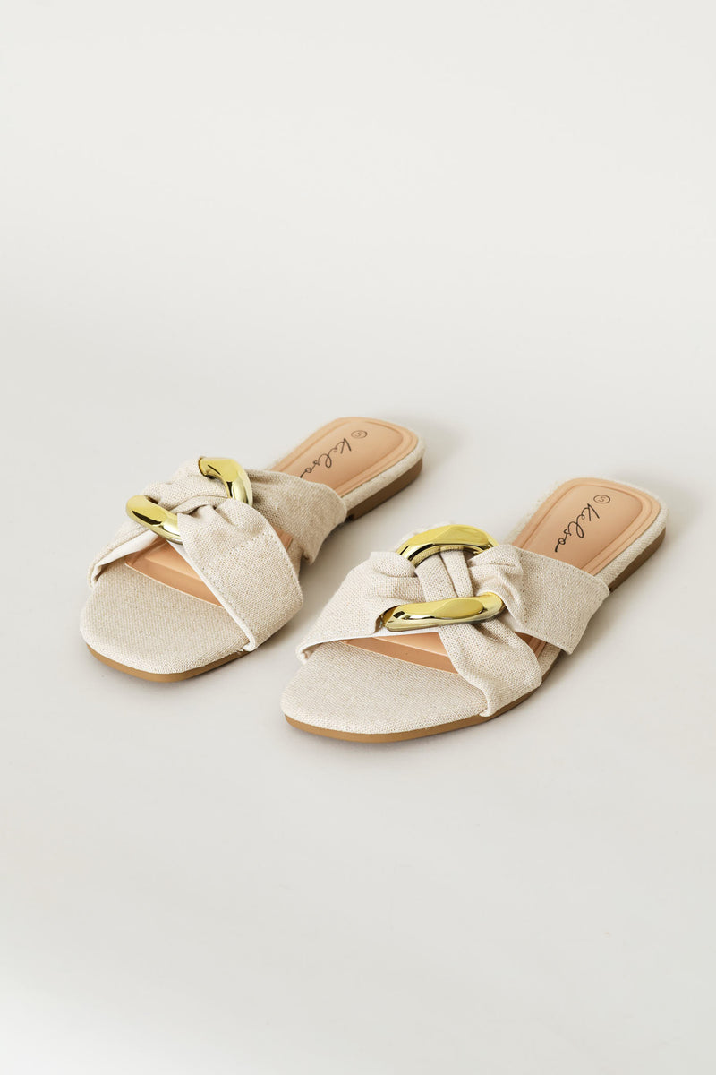 Raffia Trim Crossstrap Sandal - Off White