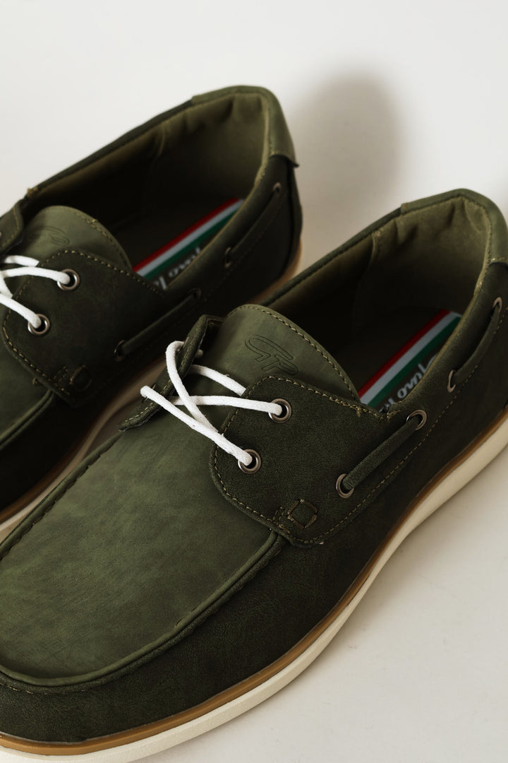 Lace Up Docksider - Olive