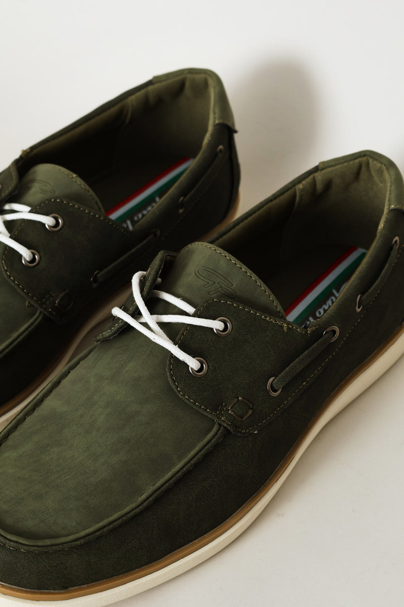 Lace Up Docksider - Olive