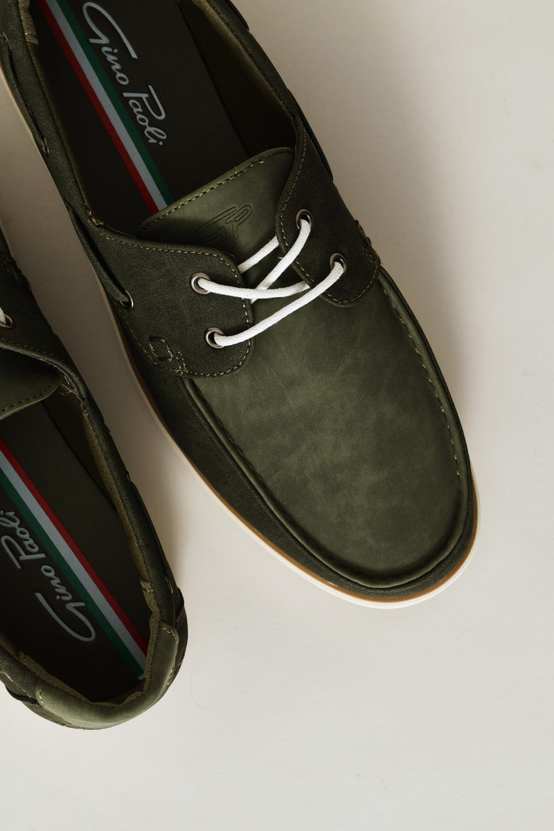 Lace Up Docksider - Olive