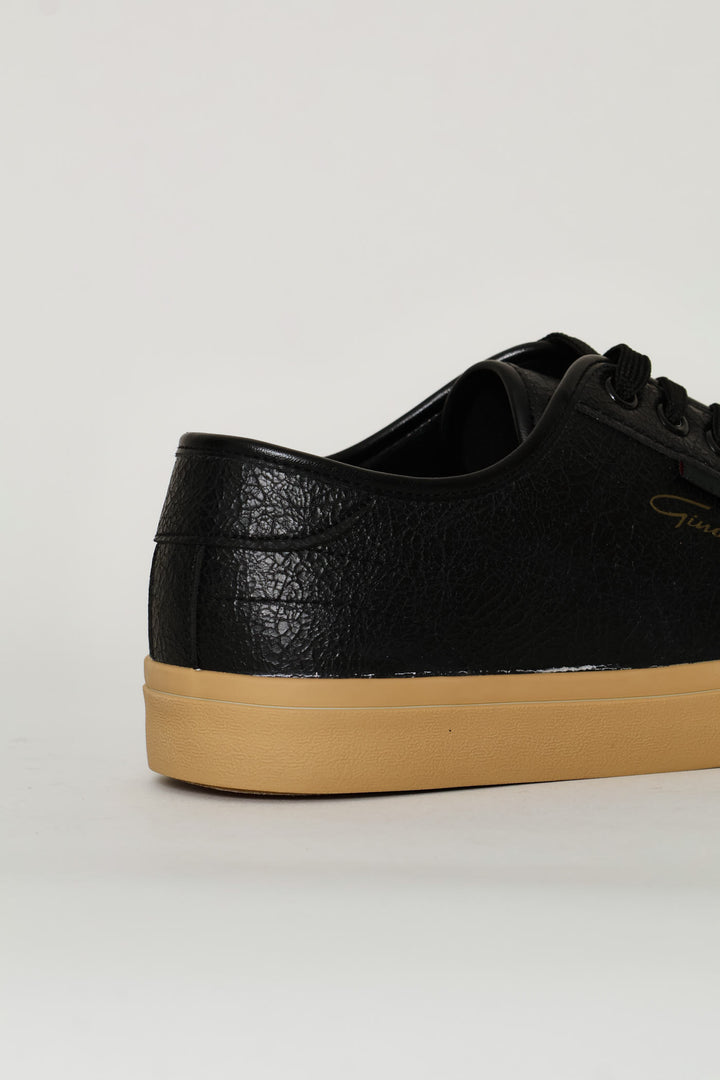 Lace Up Sneaker With Gum Sole - Black
