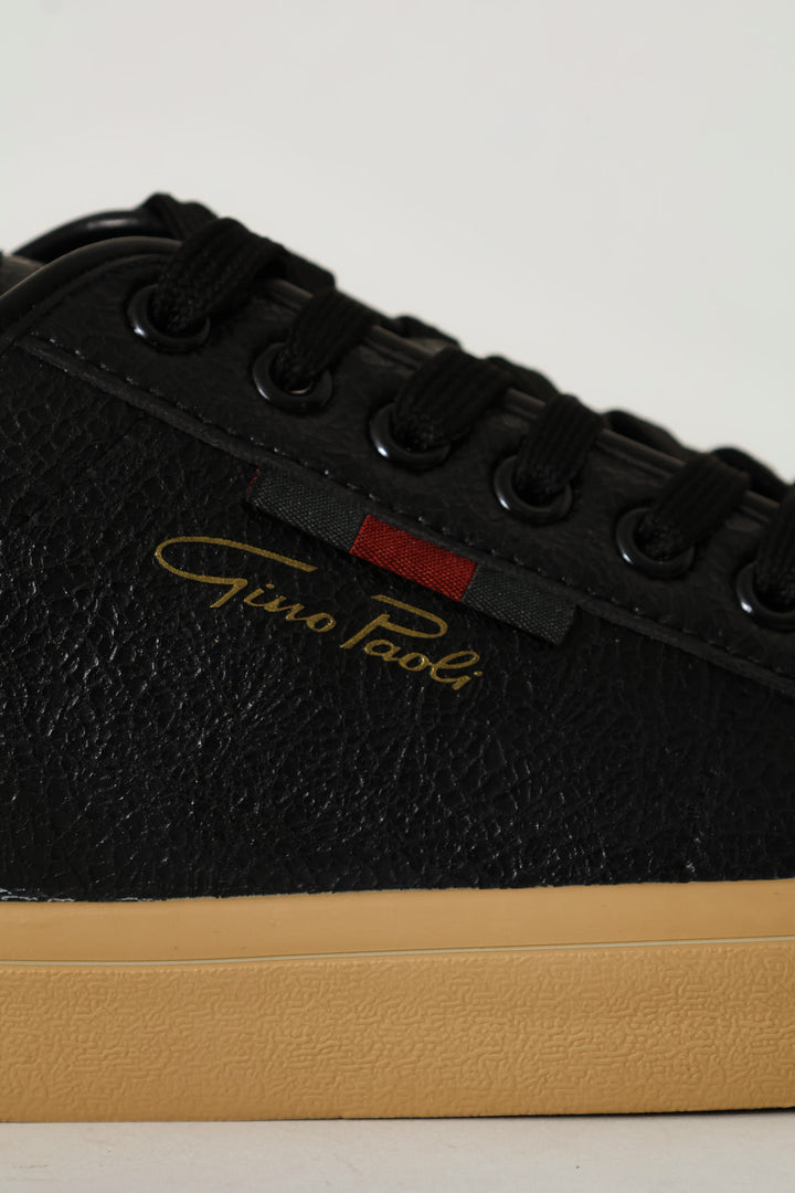 Lace Up Sneaker With Gum Sole - Black