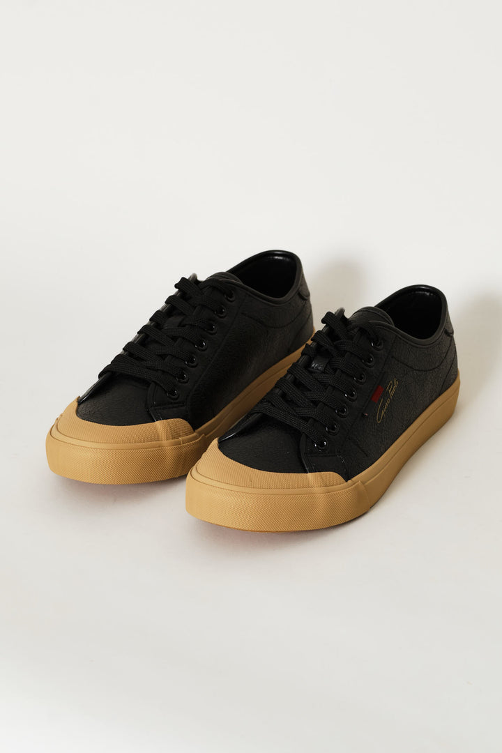 Lace Up Sneaker With Gum Sole - Black