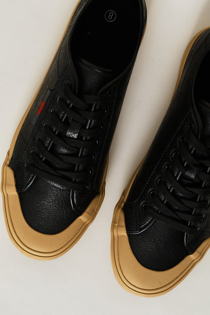 Lace Up Sneaker With Gum Sole - Black