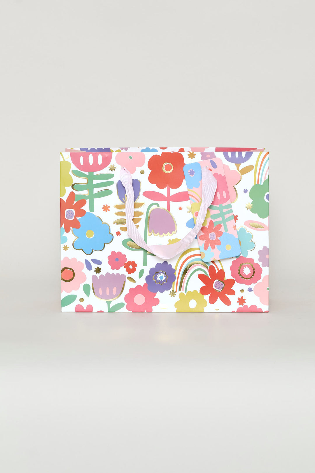 Rainbow Floral Foil Gift Bag - Pink