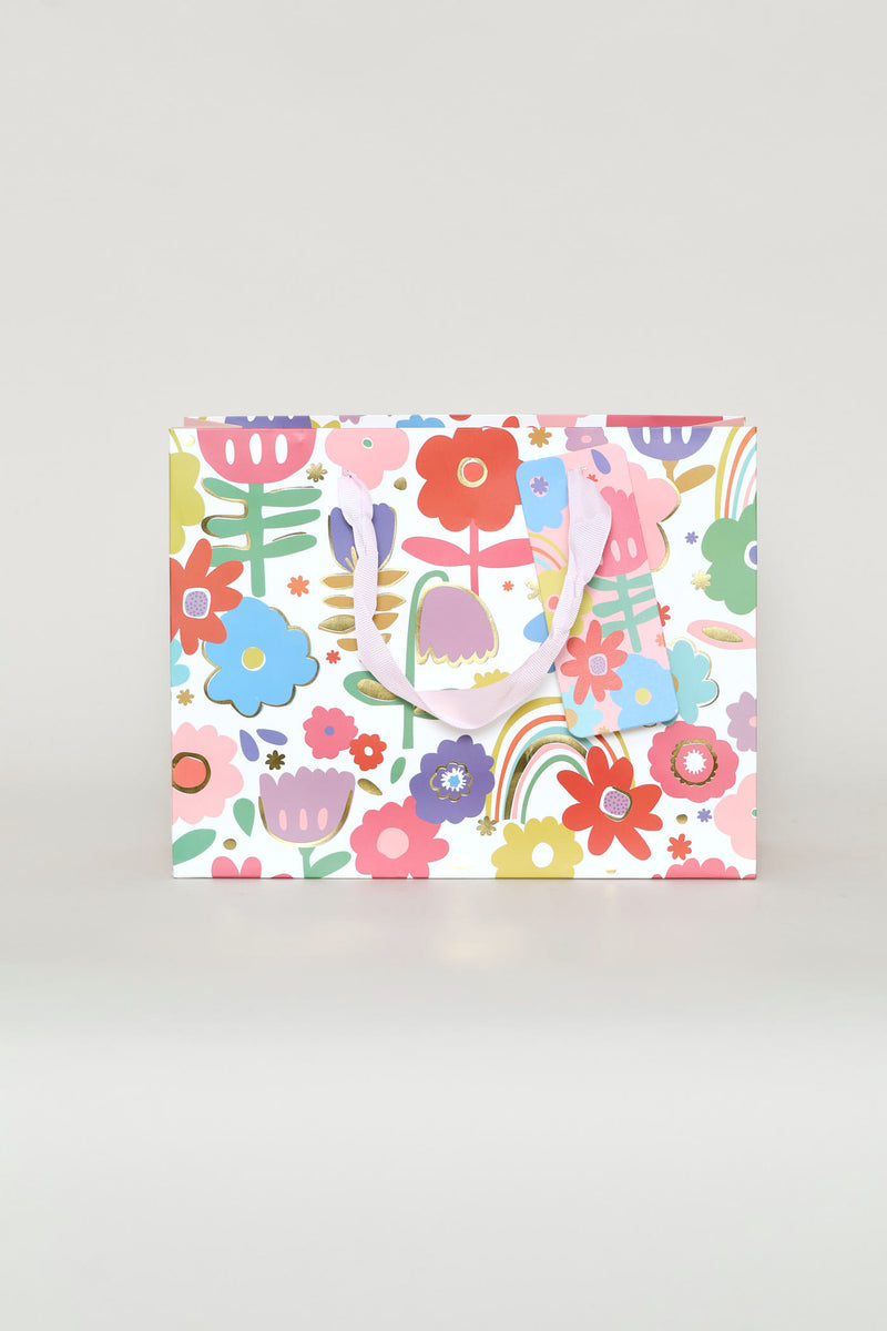 Rainbow Floral Foil Gift Bag - Pink