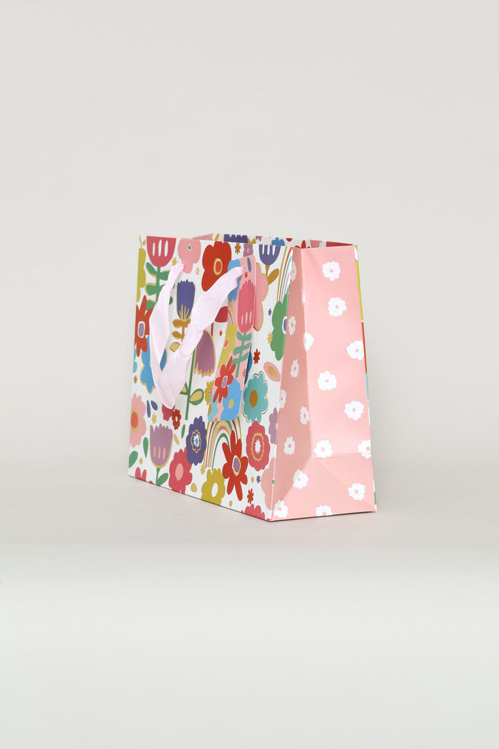 Rainbow Floral Foil Gift Bag - Pink
