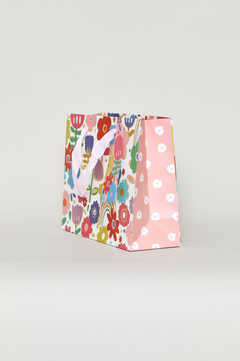 Rainbow Floral Foil Gift Bag - Pink