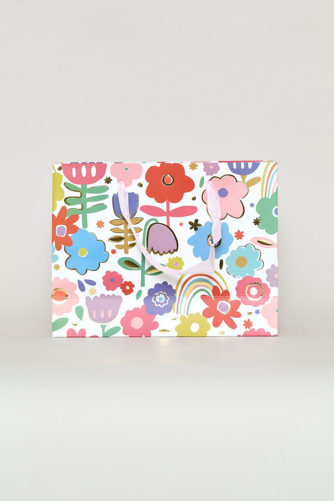 Rainbow Floral Foil Gift Bag - Pink