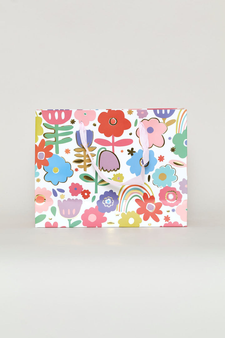 Rainbow Floral Foil Gift Bag - Pink