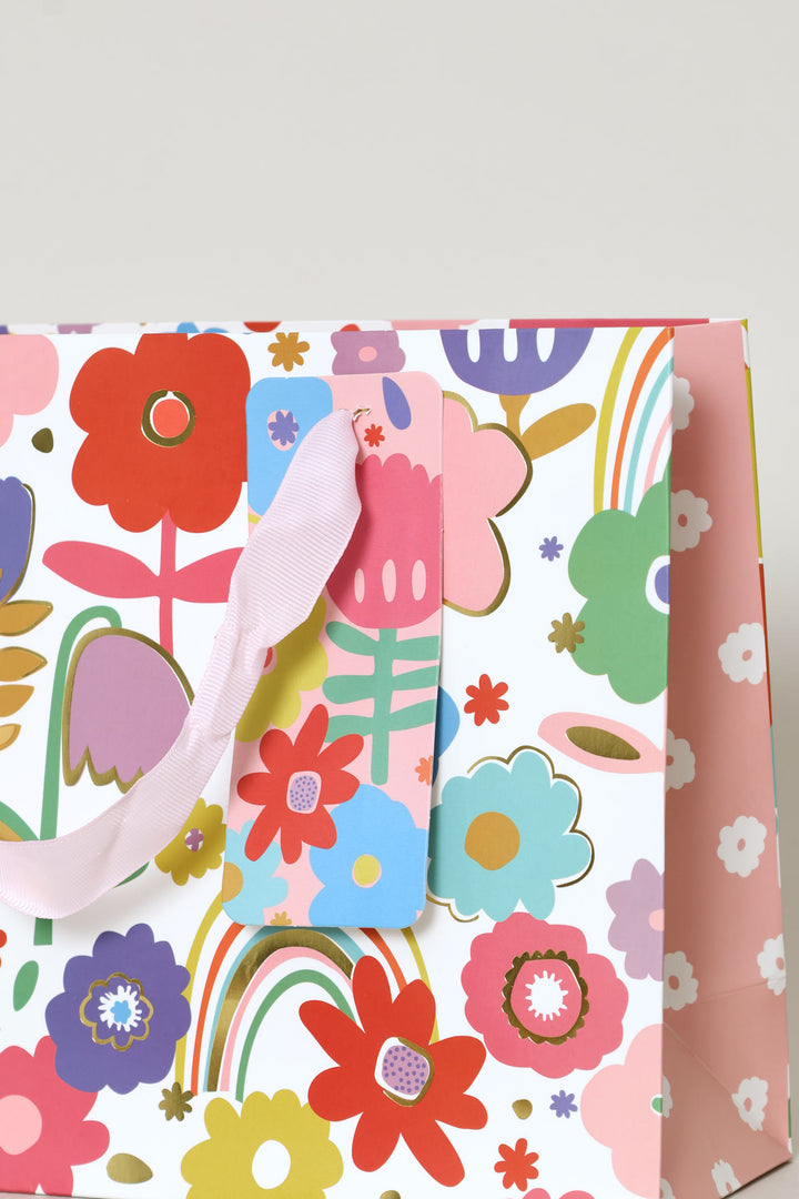 Rainbow Floral Foil Gift Bag - Pink
