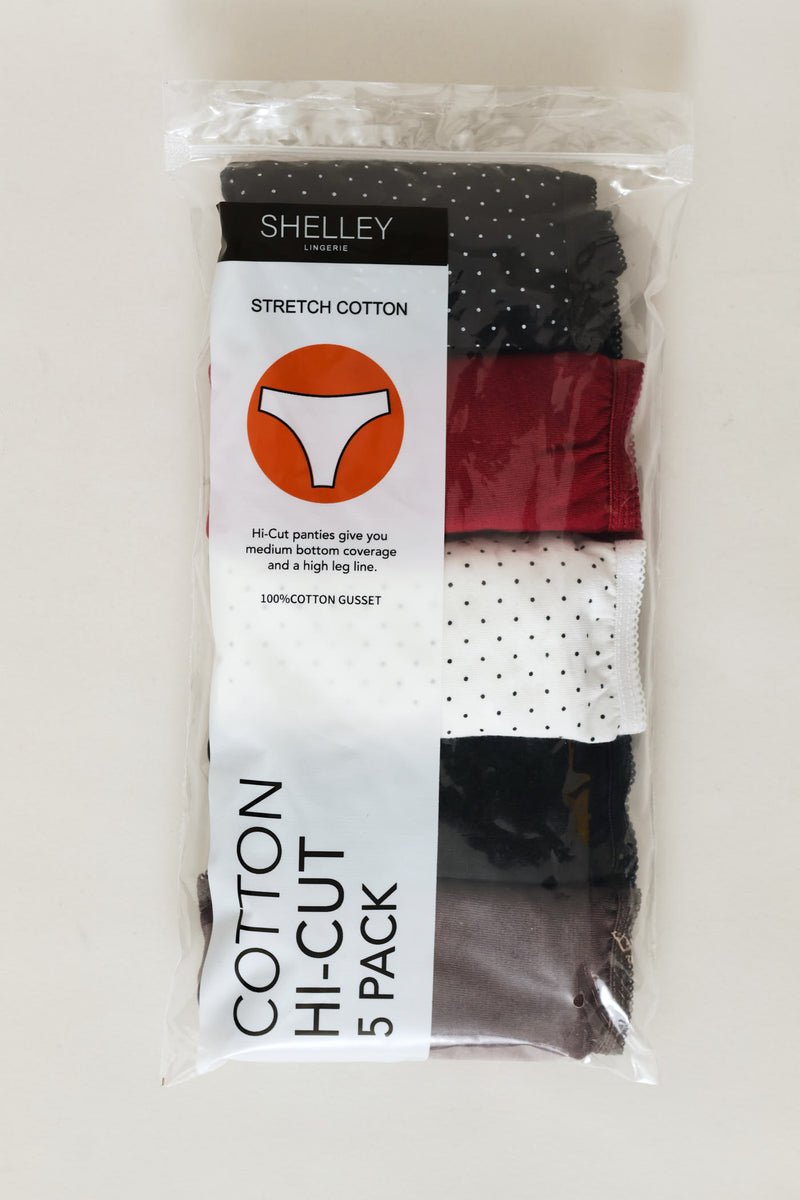 5 Pack Hi-Cut Polka Dot Panties - Multi