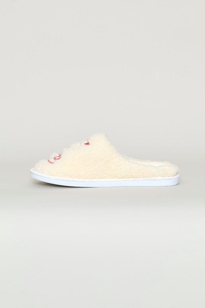 Love Coffee Embroidered Slipper - Off White