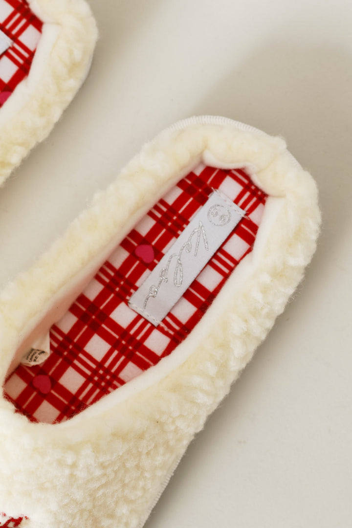 Love Coffee Embroidered Slipper - Off White