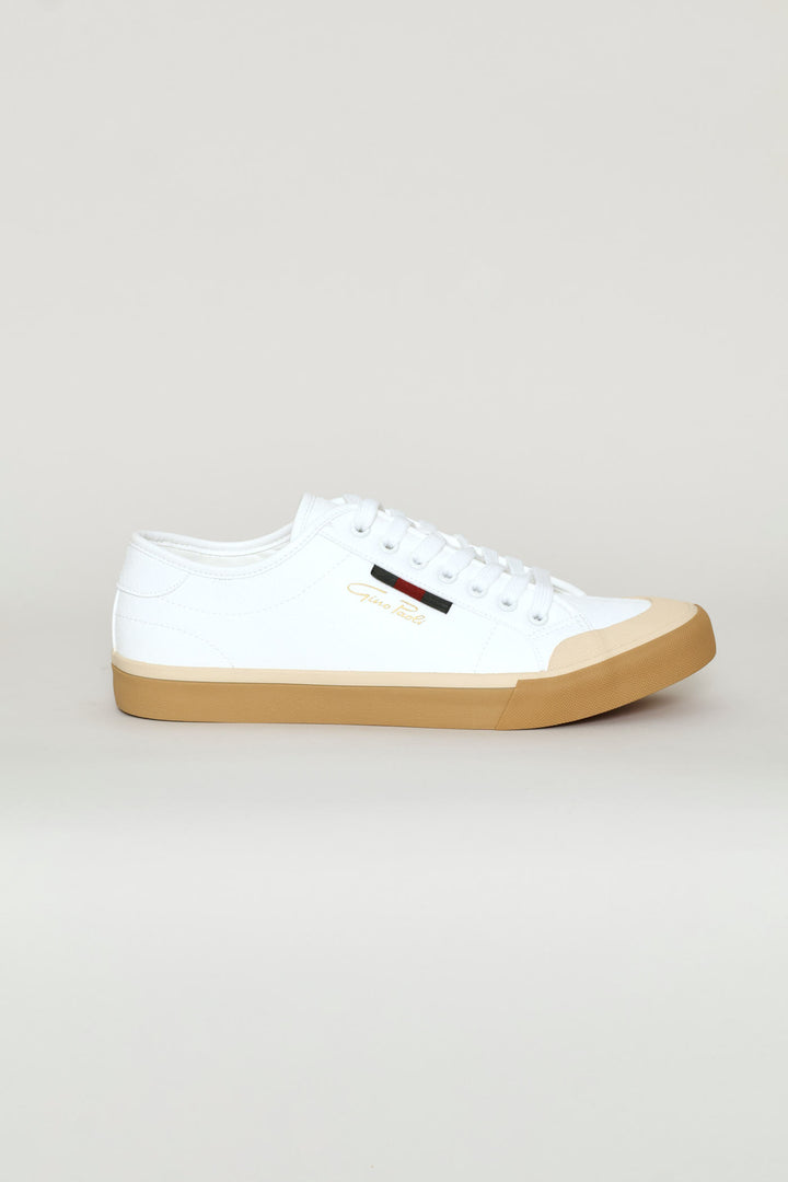 Lace Up Sneaker With Gum Sole - White