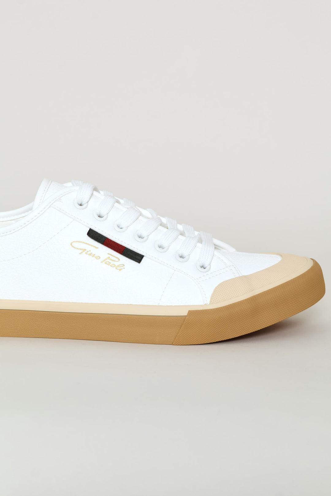 Lace Up Sneaker With Gum Sole - White