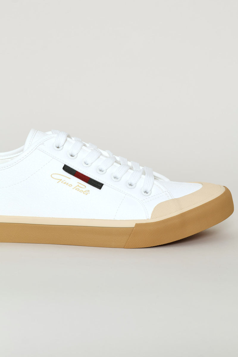 Lace Up Sneaker With Gum Sole - White